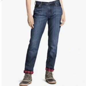 Women's EDDIE BAUER Flannel-Lined Boyfriend Relaxed Stretch Denim | Size 4